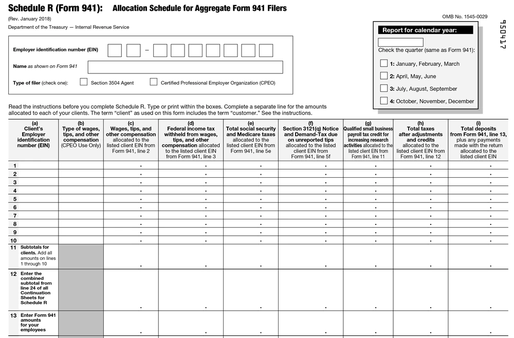 Updated IRS Form 941 Schedule R